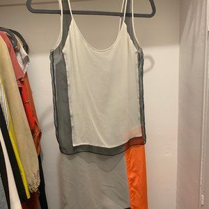 Helmut Lang Gray Orange Black Color Block Chiffon Cocktail Dress - Sz 2